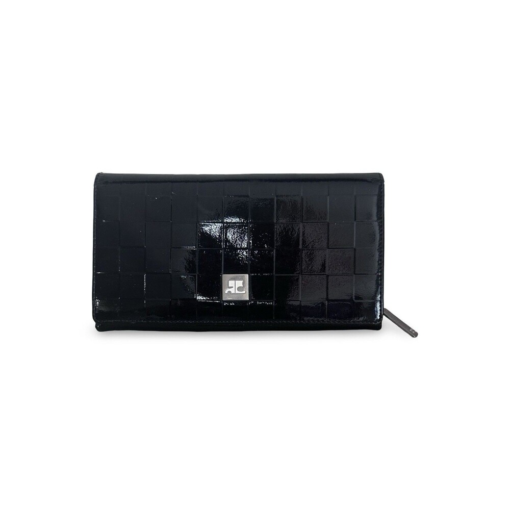 Courrèges leather wallet Embossed Black Patent with White Interior